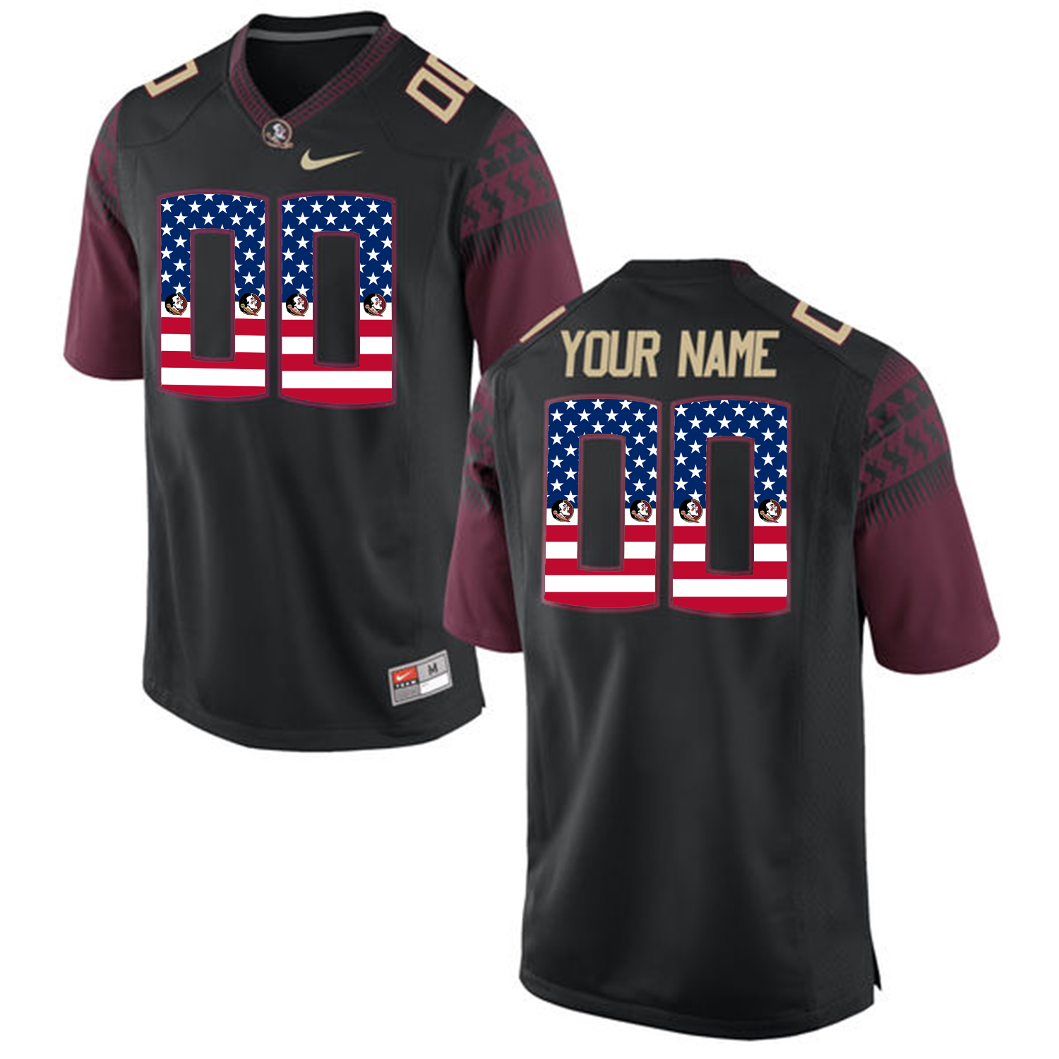 US Flag Fashion Men Florida State Seminoles Customized College Football Limited Jersey  Black->->Custom Jersey